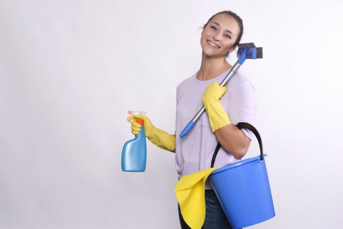Professional cleaner maintaining office hygiene