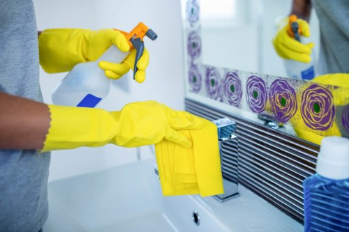 Commercial cleaning team maintaining a retail workspace